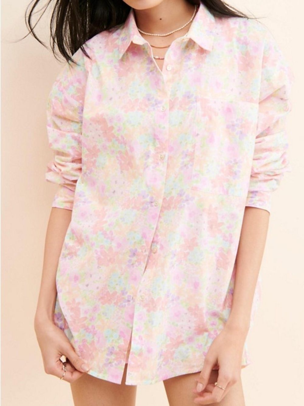 For Love & Lemons Kennedy Floral Button Down Shirt Size Large Pastel Cottage